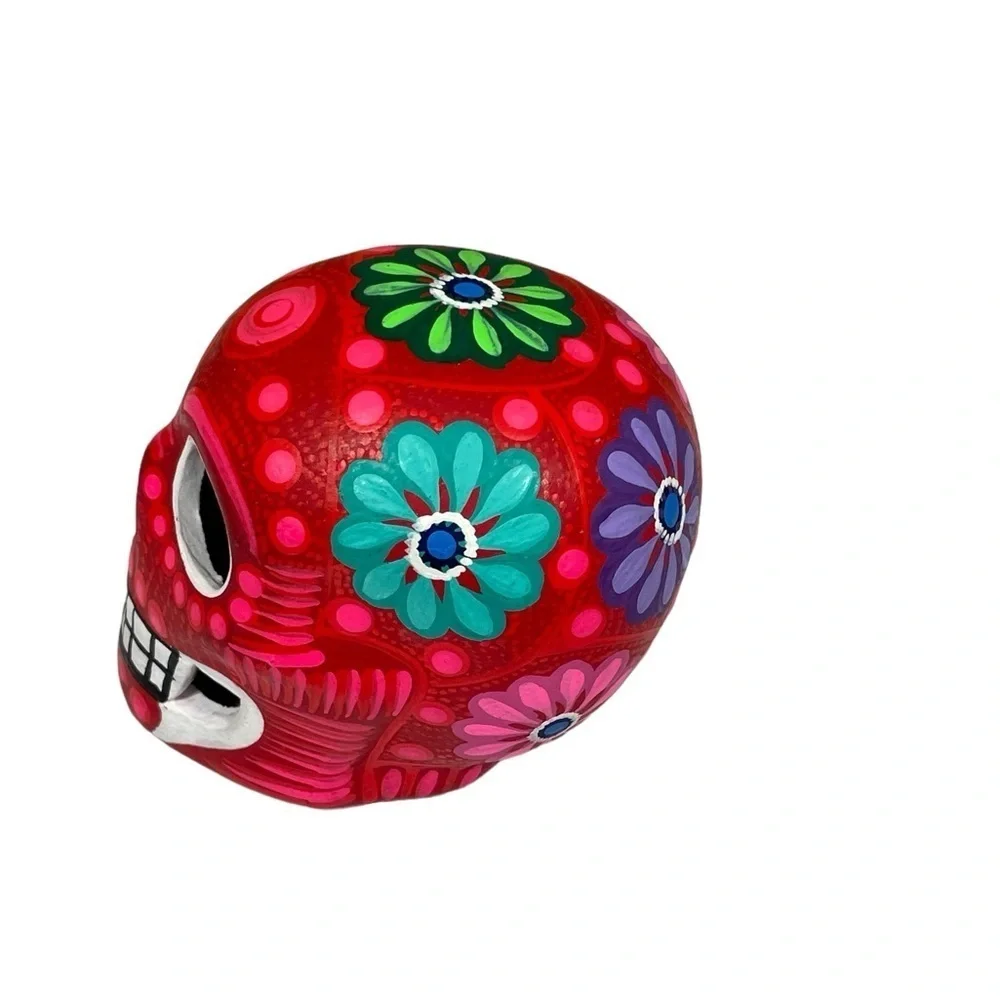 Mexican Clay Skull Hand painted red New